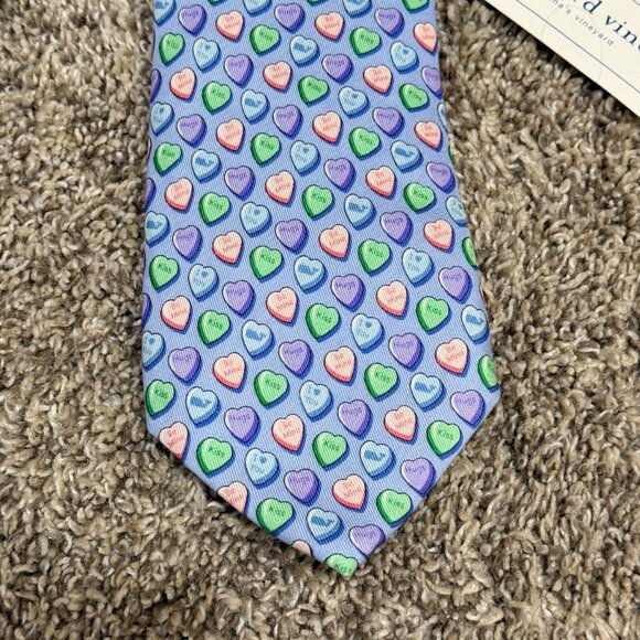 NWT Vineyard Vines Light Blue Candy Hearts Silk Tie Valentine\'s Day